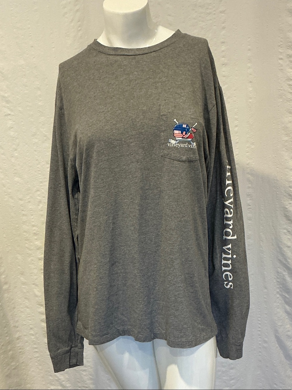 Vineyard Vines Gray Long-Sleeve Pocket Tee with Sleeve Logo